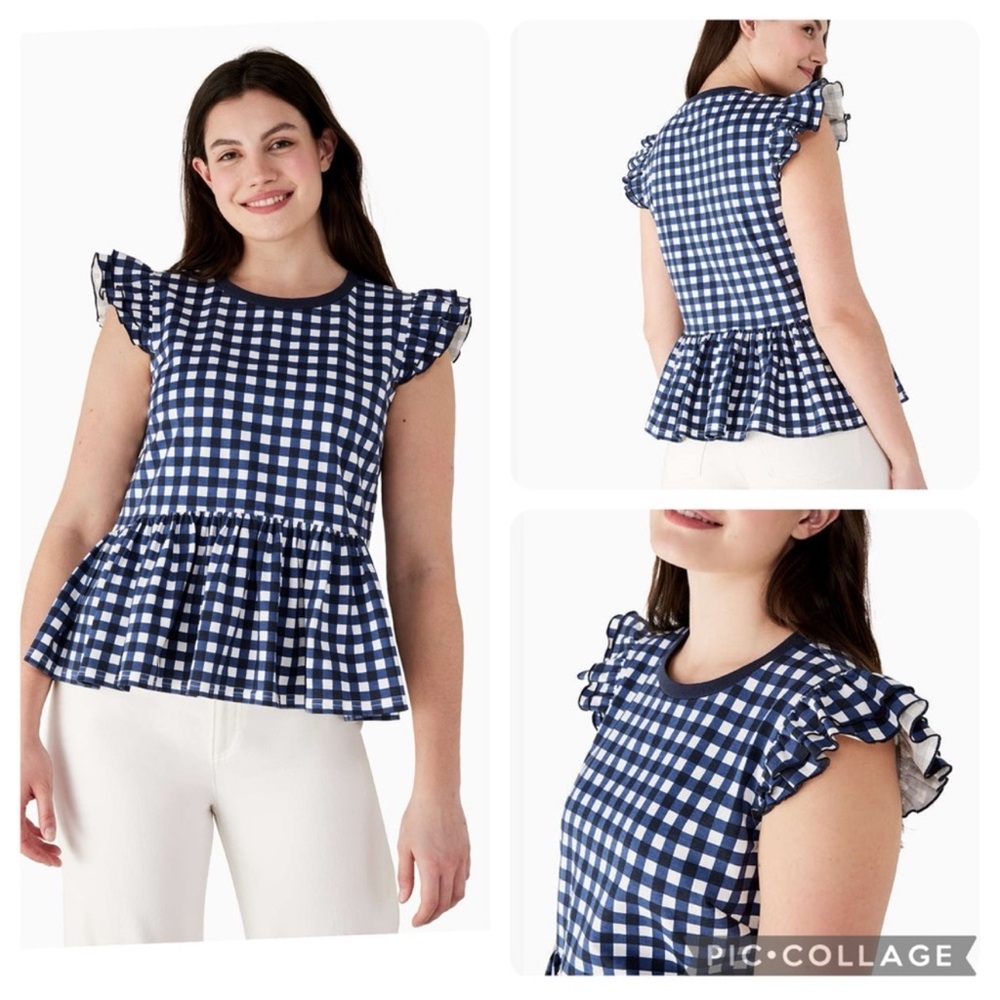 NWOT Kate Spade New York Gingham‎ Print Peplum Top Size Medium